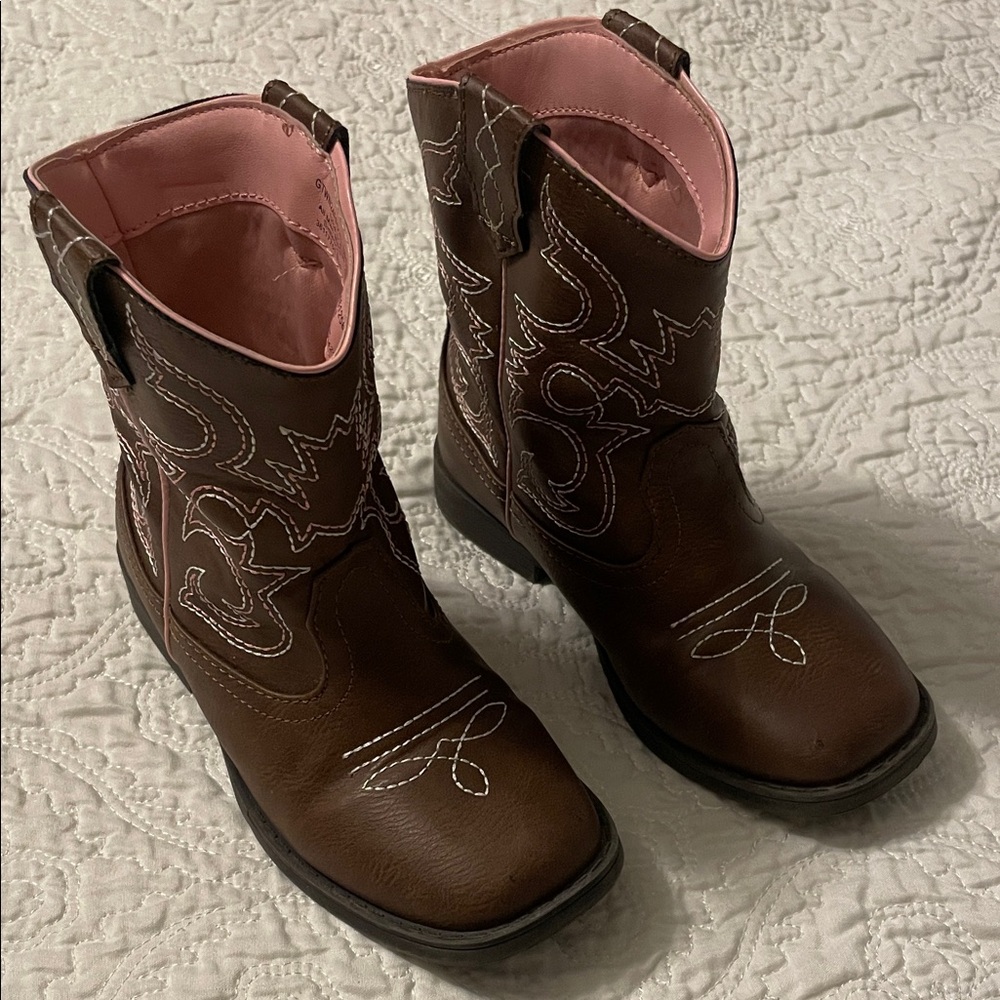 wonder nation Brown Cowboy Boots with Pink Lining